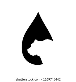 Vector silhouette of the bear in the drop on white background.