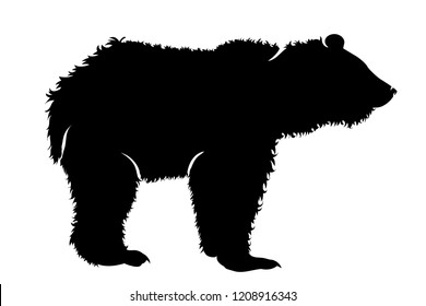 Vector silhouette of bear on white background.