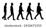 Vector silhouette of beautiful business man walking. Black color vector illustration isolated on white background