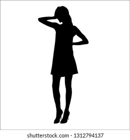 Vector silhouette of beautiful stylish girl with long legs isolated on white background