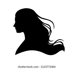 Vector silhouette of beautiful woman's head with flowing hair - beauty salon, spa or hairdresser decorative symbol