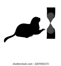 Vector silhouette of a beaver. The wood almost fell. Isolated on a white background