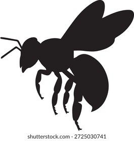 Vector silueta de una abeja en negro. Forma simple del insecto aislado en el fondo blanco. Perfecto para la naturaleza, jardín, miel, polinización, medio ambiente y proyectos de diseño.