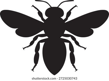 Silhueta vetorial de uma abelha em preto. Forma de inseto simples isolado sobre fundo branco. Perfeito para projetos de natureza, jardim, mel, polinização, meio ambiente e design.