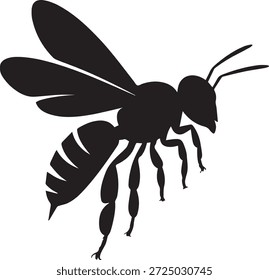 Vector silueta de una abeja en negro. Forma simple del insecto aislado en el fondo blanco. Perfecto para la naturaleza, jardín, miel, polinización, medio ambiente y proyectos de diseño.