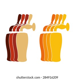 Vector silhouette beer faucets with glasses in different colors