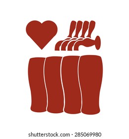 Vector silhouette beer faucets with glasses and heart for event, poster, sticker