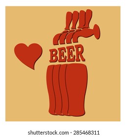 Vector silhouette beer faucets with glasses and heart for event, poster, sticker