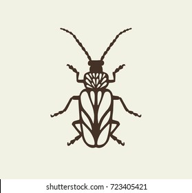 Vector silhouette of a beetle in a stained glass window. Logo for eco label. Vector art illustration for print on t-shirt or cover notebook.