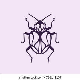 Vector silhouette of a beetle in a stained glass window. Logo for eco label. Vector art illustration for print on t-shirt for Halloween or cover notebook.