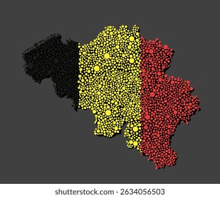Vector silhouette Belgium with national flag made of color dots isolated on background. Abstract template map Europe country flag for design, illustration, pattern infographic backdrop. Symbol