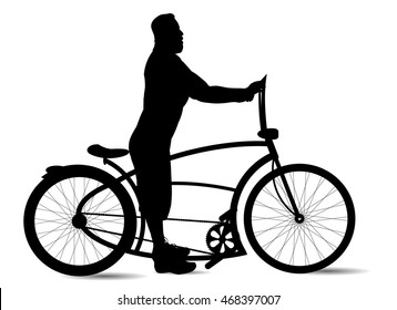 vector silhouette bicycle and man on white background