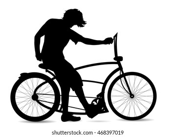 vector silhouette bicycle and man on white background
