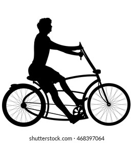 vector silhouette bicycle and man on white background