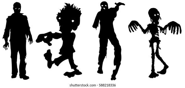 vector silhouette of a big crowd of zombies