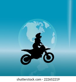 Vector silhouette of a biker with a globe.