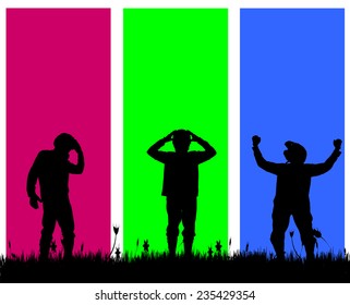 Vector silhouette of a biker on colored background.