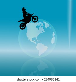 Vector silhouette of a biker on the globe.