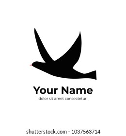Vector silhouette of bird. Black isolated flat contour of flying bird. Design element for logo, print, card, flyer, fabric, poster.