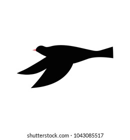 Vector silhouette of bird. Black isolated flat contour of flying bird. Design element for logo, print, card, flyer, fabric, poster.
