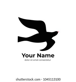 Vector silhouette of bird. Black isolated flat contour of flying bird. Design element for logo, print, card, flyer, fabric, poster.