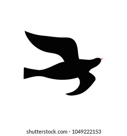 Silhueta vetorial do pássaro. Contorno plano isolado preto de pássaro voador. Elemento de design para logotipo, impressão, cartão, folheto, tecido, cartaz.