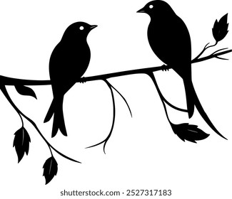 vector silhouette of the bird on branch tree