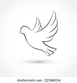 Vector silhouette of bird on gray background.