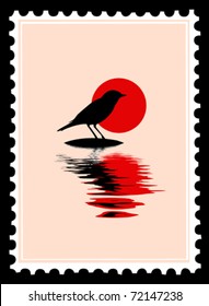 vector silhouette of the bird on postage stamps