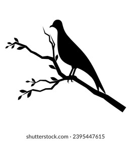 Vector Silhouette of a Bird Perched on a Tree Branch, Art Decor, Wall Decor, Wall Sticker, Silhouette of a Bird on a branch isolated on a white background