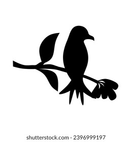 Vektor-Silhouette von Vögeln auf dem Laubbaumzweig mit Blumen, Art-Deco, Tapete-Decke, Wandaufkleber einzeln auf weißem Hintergrund