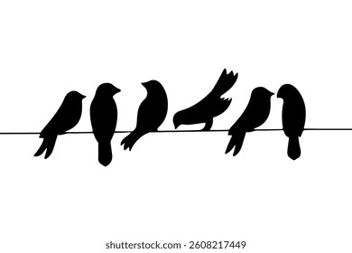 vector silhouette of a bird perched on an electric cable