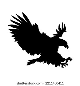 Vector silhouette of a bird of prey in flight with outstretched wings.