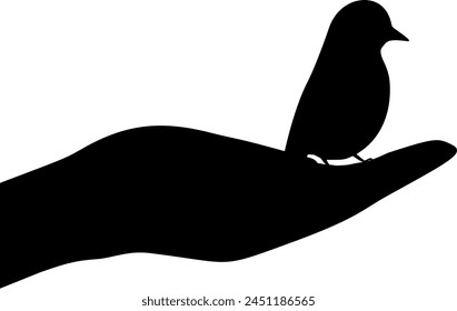 Vector silhouette - Bird sitting on helping hand