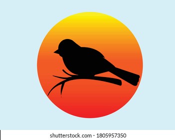 vector silhouette of a bird with sunset background