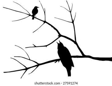 Vector Silhouette Birds On Tree Stock Vector (Royalty Free) 27591274 ...