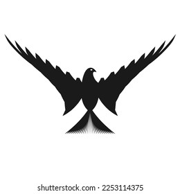 Vector silhouette of a black abstract bird similar to an eagle, suitable for a logo