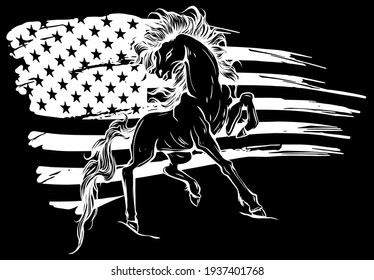 Vector silhouette in black background of a running horse design illustration