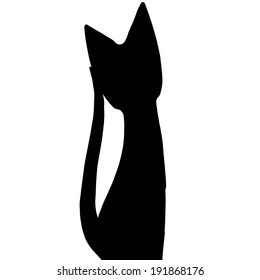 Vector silhouette of a black cat on a white background.