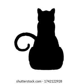 Silueta vectorial de un gato negro. Mascota. La bruja es animal. El gato es un hombre. Tatuaje negro. Aislado sobre un fondo blanco. Símbolo de Halloween. Dibujo para diseño.