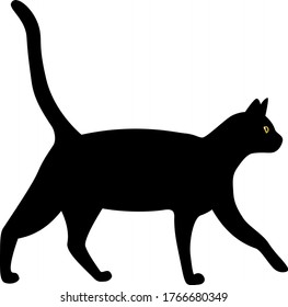 Vector silhouette of a black cat with yellow eyes.