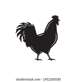 Vector Silhouette Black Chicken Image. Abstract Rooster Icon Design Birds. Cock Flat Design Illustration Isolated On White Background. Editable Vector Fowl Templates Side View Hen Clipart Symbol Shape