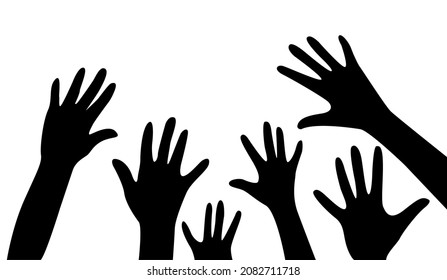 Vector silhouette in black color many hands