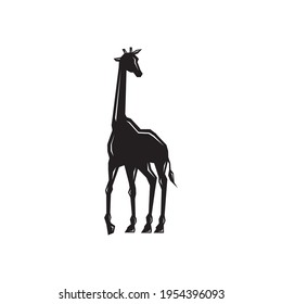 Vector silhouette black Giraffe long neck. Free giraffe icon design element. Animal vector Illustration flat logo design Isolated on white background. Editable black giraffe silhouette clipart symbol.
