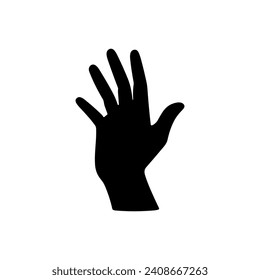 Vector silhouette of a black hand with spread fingers on a white background, an image to represent gestures and body language.