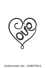 Vector silhouette black heart hand drawn symbol sign with text love,isolated on white.For Valentine's Day, Mother's, Father's day,wedding,I love you message.Continuous unbroken line word lettering.
