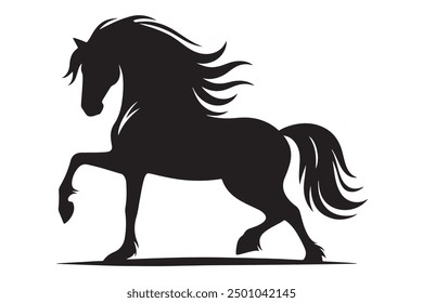 Vector silhouette black horse with white background
