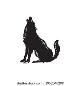 Vector silhouette black Howling Wolf in the jungle. Abstract vector wolf icon design. Animal Illustration flat logo Isolated on white background. Editable black templates clipart symbol stylized shape