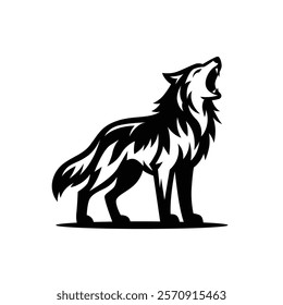 Vector silhouette black Howling Wolf. Abstract vector wolf icon design. Animal Illustration flat logo Isolated on white background.