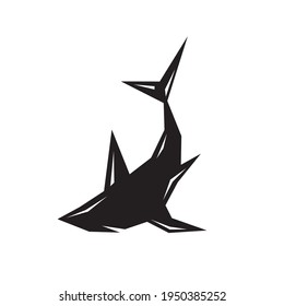 Vector Silhouette Black Shark Image. Abstract Shark Icon Design. Animal Sea Shark Design Flat Vector Illustration Isolated On White Background. Editable Templates Shark Clip Art Symbol Stylized Shape.